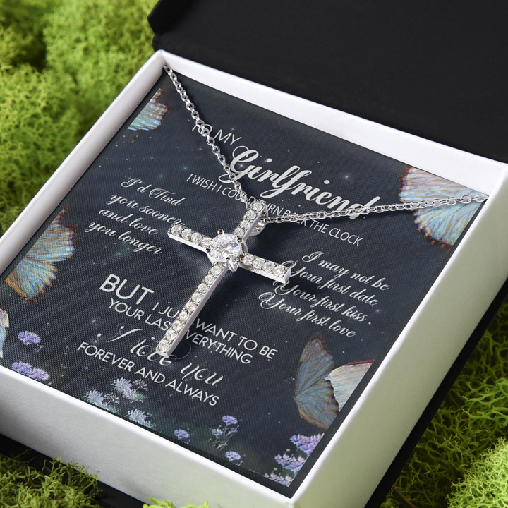 Gift For Girlfriend If I Could Turn Back Time CZ Cross Necklace