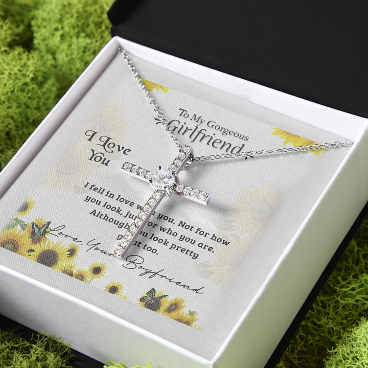 Gift For Girlfriend I Fell In Love With You CZ Cross Necklace