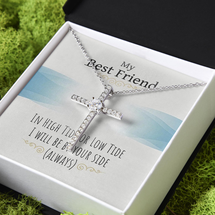 Gift For Friend I Will Always Be By Your Side CZ Cross Necklace
