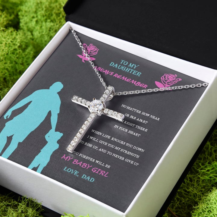Gift For Daughter You Forever Will Be My Baby Girl CZ Cross Necklace