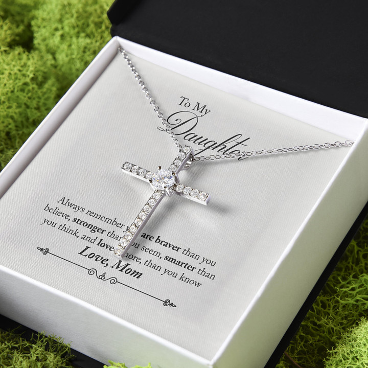 Gift For Daughter You Are Loved More Than You Know CZ Cross Necklace