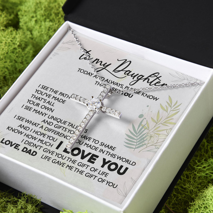 Gift For Daughter Today And Always Please Know That I See You CZ Cross Necklace