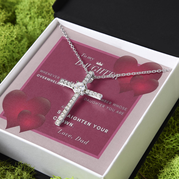 Gift For Daughter Remember Whose Daughter You Are CZ Cross Necklace