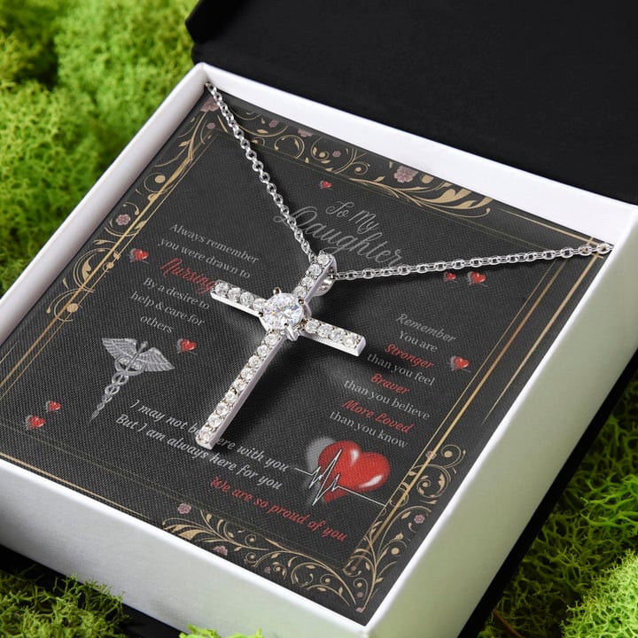 Gift For Daughter Nurse Daughter I'm So Proud Of You CZ Cross Necklace