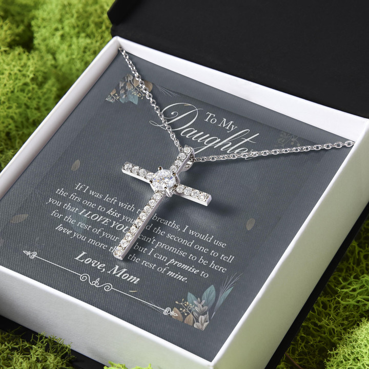 Gift For Daughter Love You For The Rest Of My Life CZ Cross Necklace