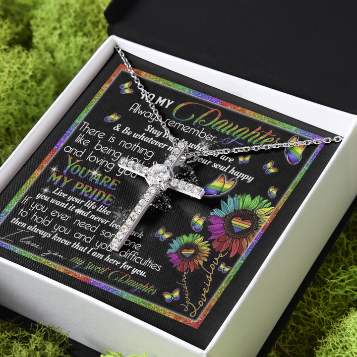 Gift For Daughter Lgbt You Are My Pride CZ Cross Necklace