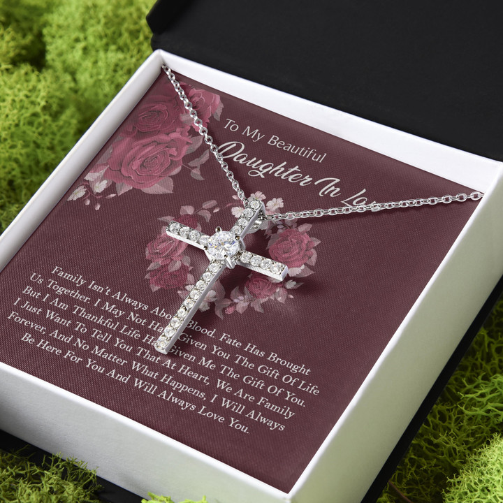 Gift For Daughter In Law We Are Family Forever CZ Cross Necklace