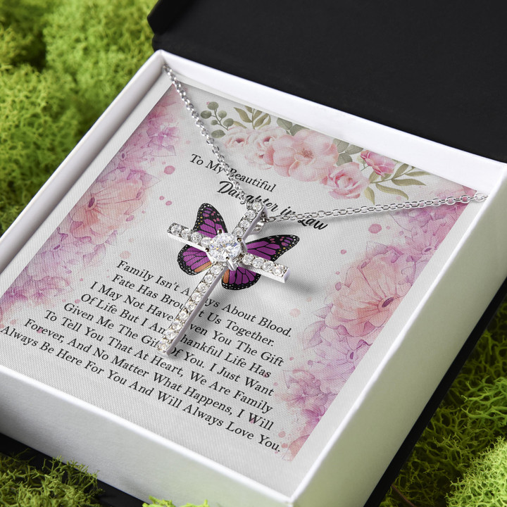 Gift For Daughter In Law Butterfly CZ Cross Necklace