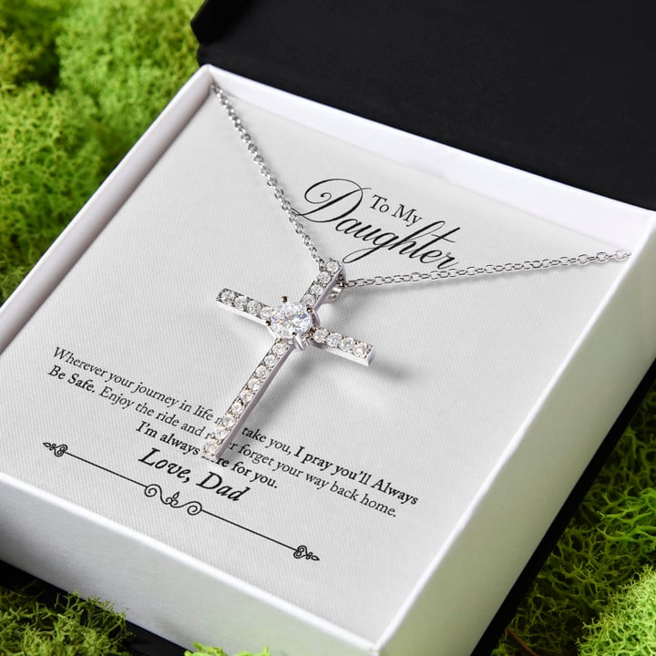 Gift For Daughter I Pray You'll Always Be Safe CZ Cross Necklace