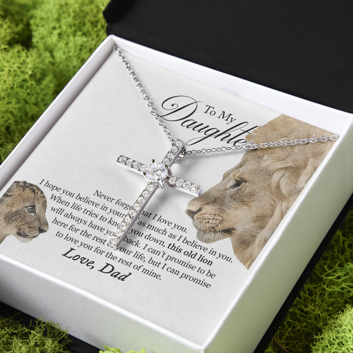 Gift For Daughter I Believe In You CZ Cross Necklace