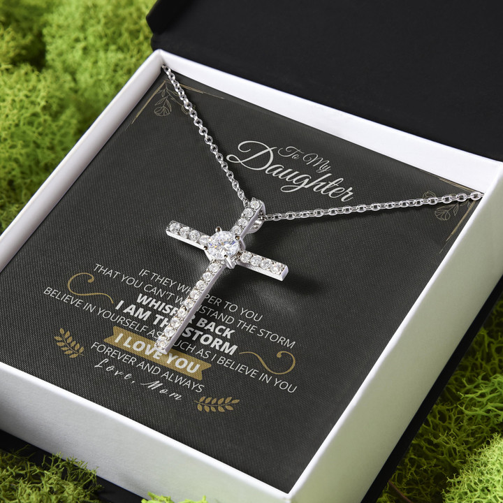 Gift For Daughter I Am The Storm CZ Cross Necklace