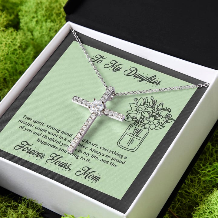 Gift For Daughter Good With Green CZ Cross Necklace