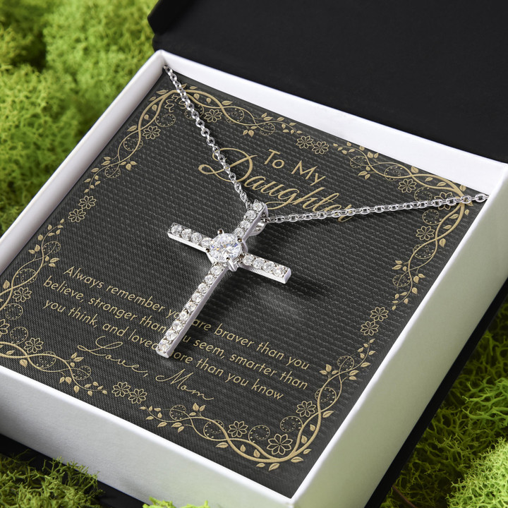 Gift For Daughter From Mom Gift Of Love CZ Cross Necklace