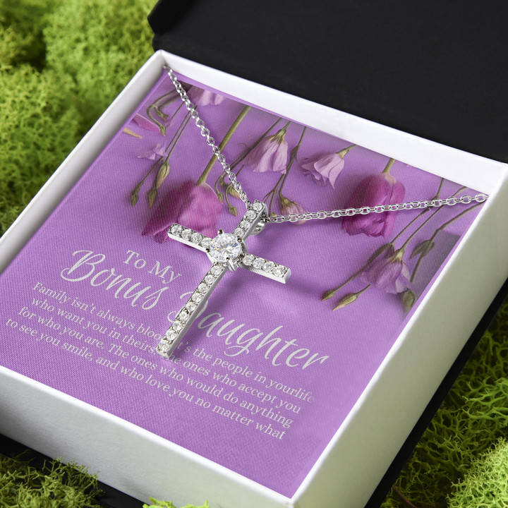 Gift For Daughter Bonus Daughter Love You No Matter What CZ Cross Necklace
