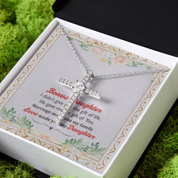 Gift For Daughter Bonus Daughter Life Gave Me The Gift Of You CZ Cross Necklace