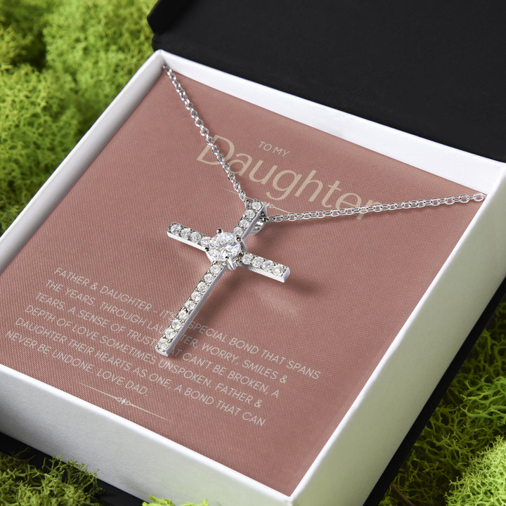 Father And Daughter Bond That Can Never Be Undone Gift For Daughter CZ Cross Necklace