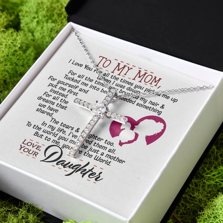 Daughter Gift For Mom I'm So Proud Of You CZ Cross Necklace