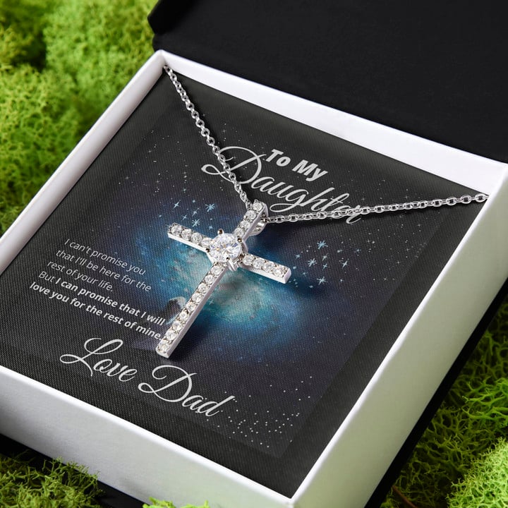 Dad Gift For Daughter Love You For The Rest Of Mine CZ Cross Necklace