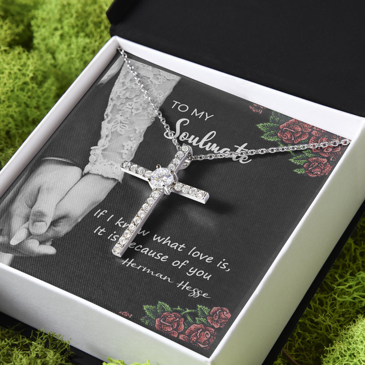 Because Of You Gift For Her My Soulmate CZ Cross Necklace