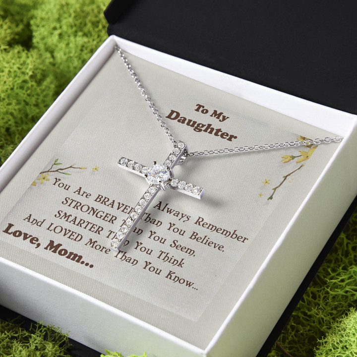 Always Remember Yellow Flower Mom Gift For Daughter CZ Cross Necklace