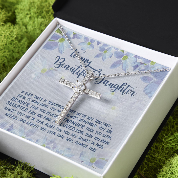 Always Keep Me In Your Heart You Are Braver Than You Think Gift For Daughter CZ Cross Necklace