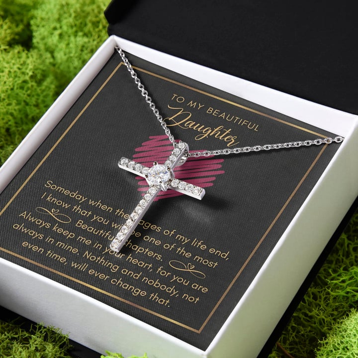 Always Keep Me In Your Heart You Are Always In Mine Gift For Daughter CZ Cross Necklace