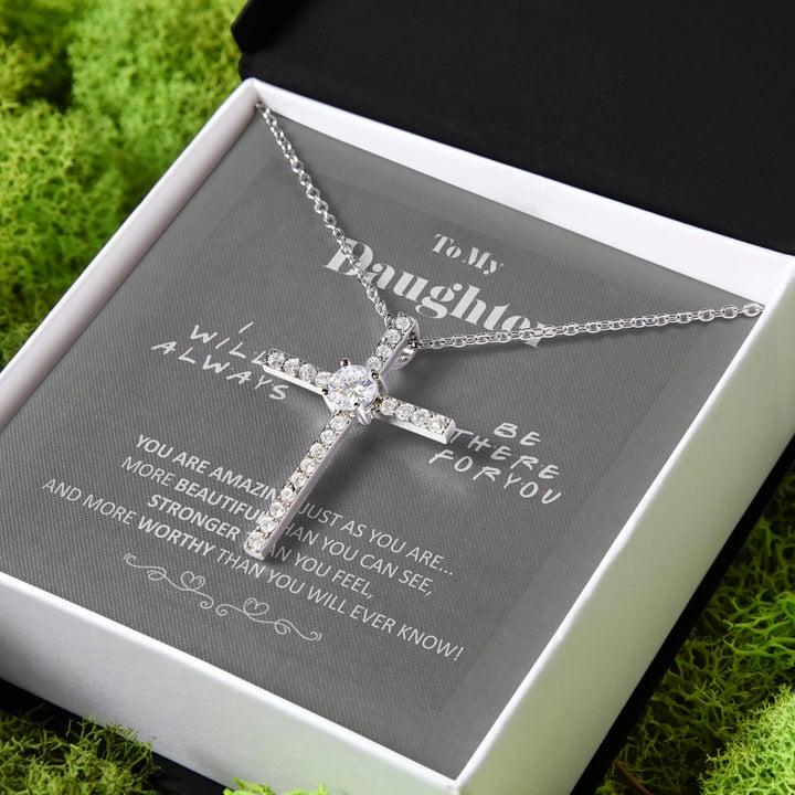 Always Be There For You Gift For Daughter CZ Cross Necklace