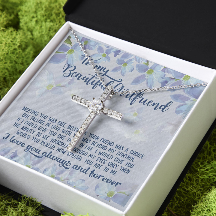 Always And Forever Love You Gift For Girlfriend CZ Cross Necklace
