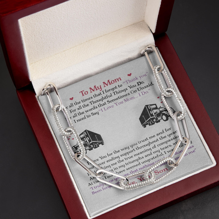 Love You With All My Heart Gift For Mom Trucker's Mama Forever Linked Necklace