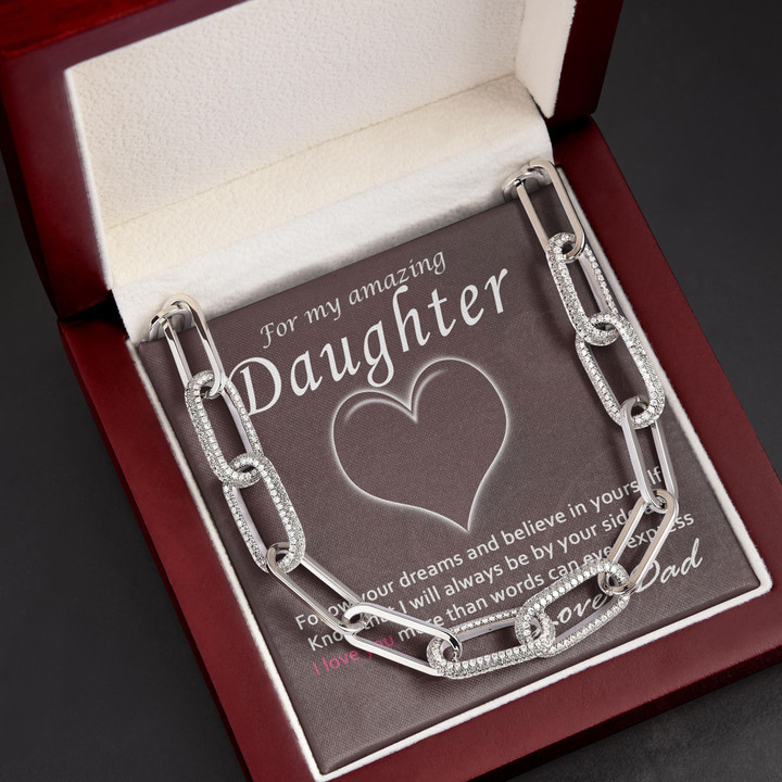 Dad Gift For Daughter Love You More Than Words Forever Linked Necklace