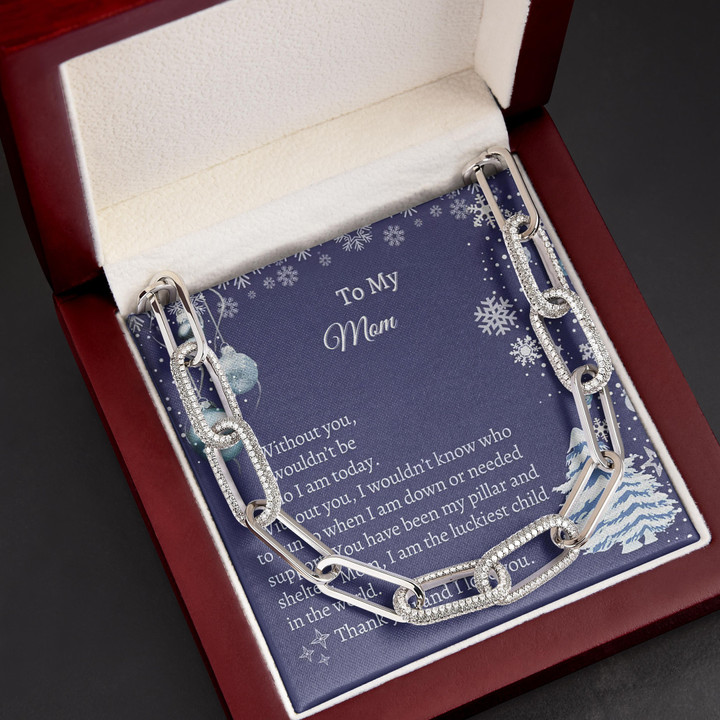 Blue Snowflake Thank You And I Love You Gift For Mom Forever Linked Necklace