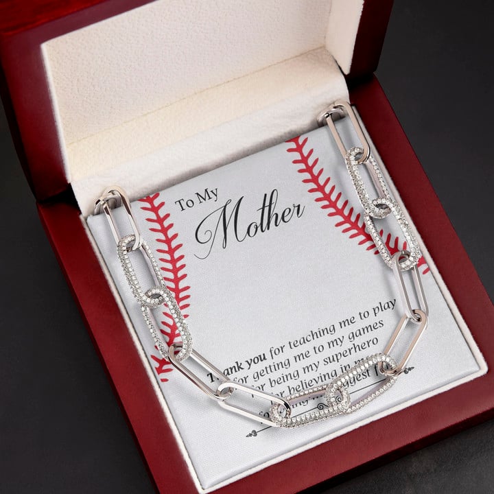 Baseball Mom Thank You For Teaching Me To Play Gift For Mom Forever Linked Necklace