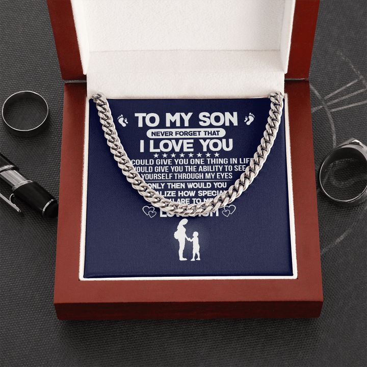 Never Forget I Love You Cuban Link Chain Necklace Mom Gift For Son