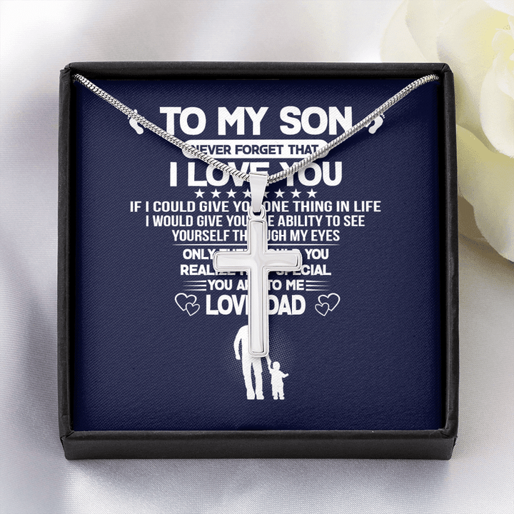 Never Forget I Love You Cross Necklace Gift For Son