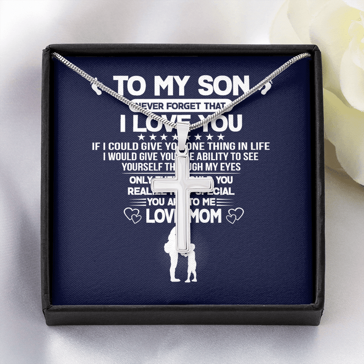 Never Forget I Love You Cross Necklace Mom Gift For Son