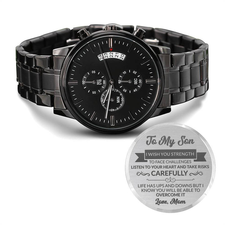 Gift For Son I Wish You Strength To Face Challenges Black Chronograph Watch
