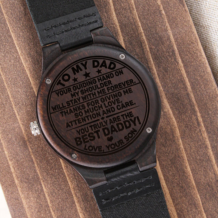 Gift For Dad Your Guiding Hand On My Shoulder World Engraved Wooden Watch