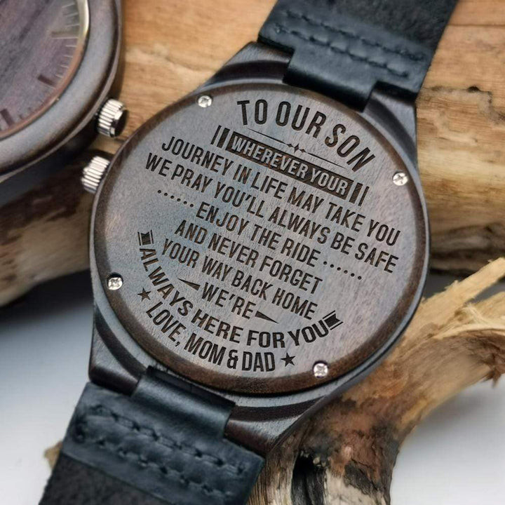 Gift For Son Always Here For You Enjoy The Ride Engraved Wooden Watch