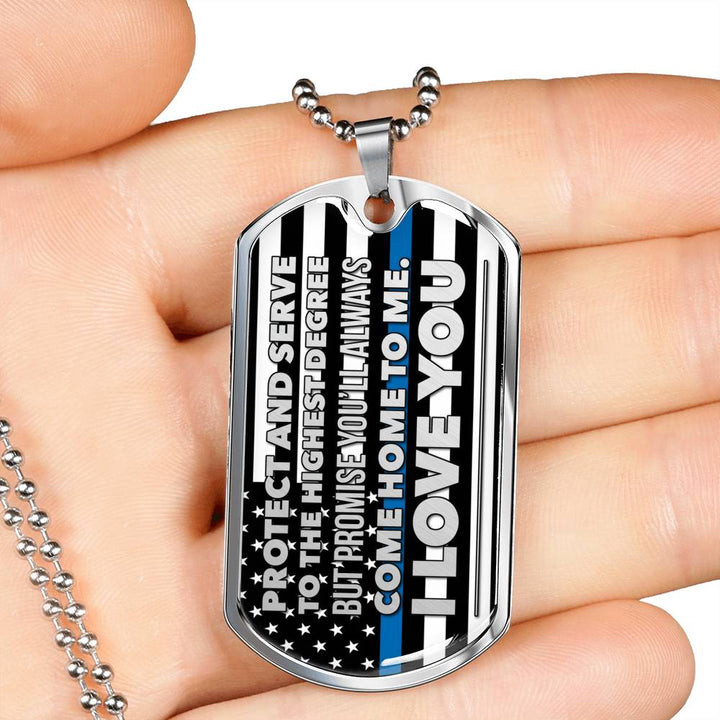 Protect And Serve To The Highest Degree Thin Blue Line Dog Tag Necklace