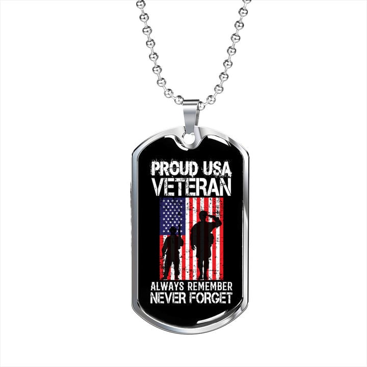 Proud USA Veteran Always Remember Never Forget Dog Tag Necklace