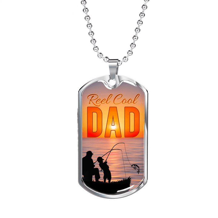 Gift For Dad Reel Cool Dad Dawn Scenery Dog Tag Necklace