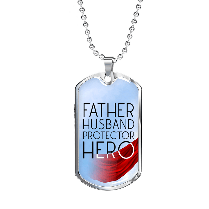 Blue Blackground And Red Flag Father Protector Hero Dog Tag Necklace