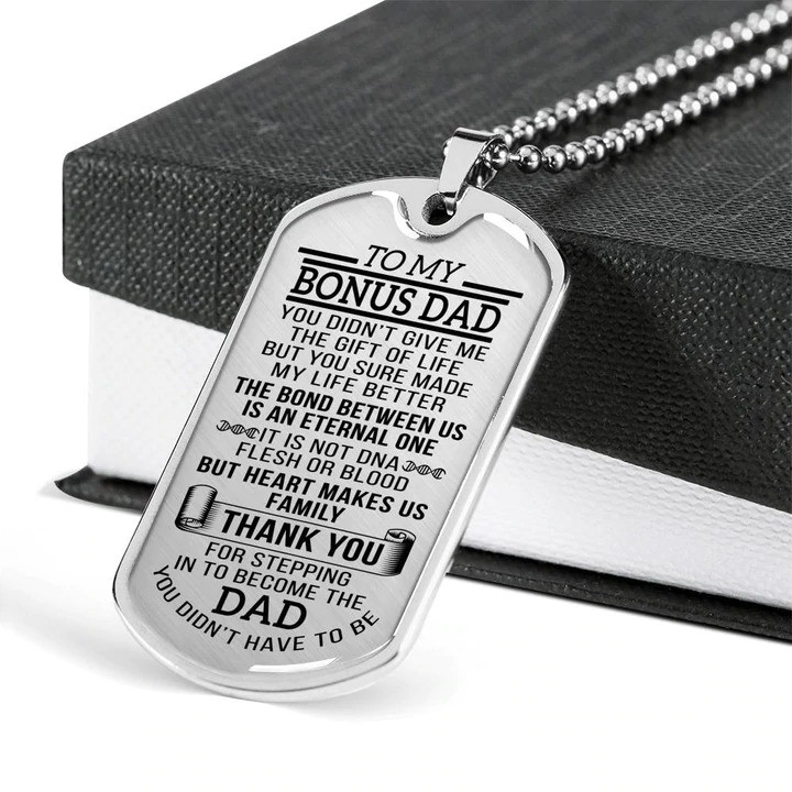 Gift For Dad Bonus Dad Heart Make Us Family Dog Tag Necklace