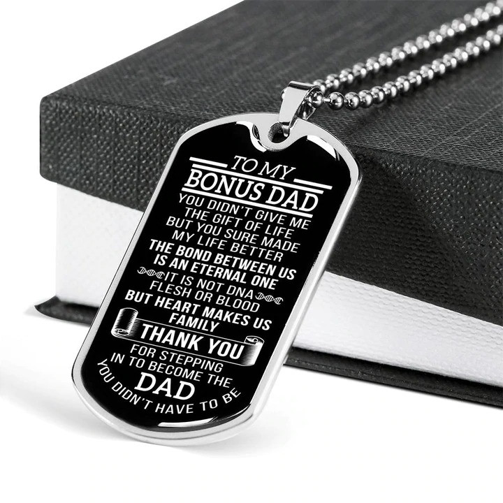 Gift For Dad Bonus Dad Thank You For Stepping In To Become The Dad Dog Tag Necklace