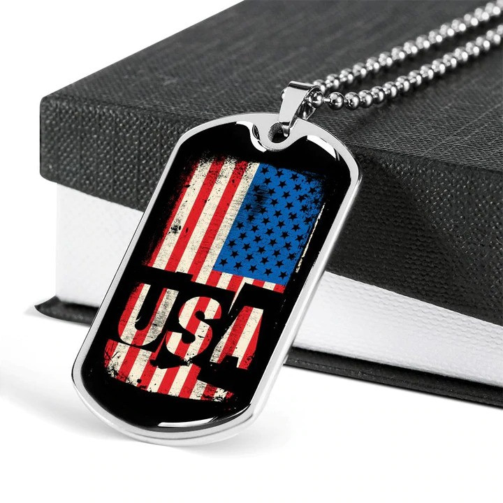 Cool Patriotic America Flag Dog Tag Necklace