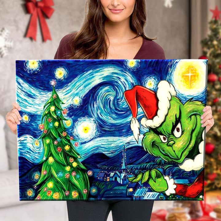 Starry Christmas Night with Grinch - Canvas