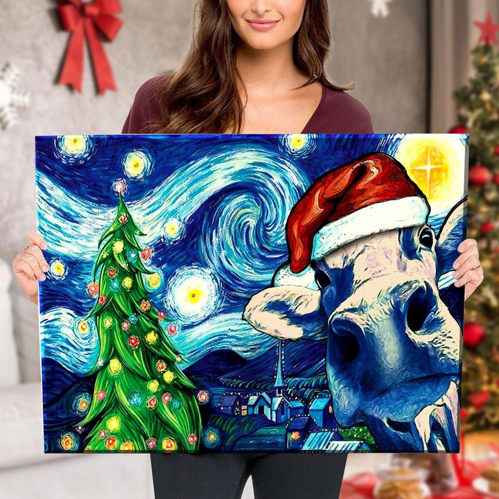 Starry Christmas Night with Cow - Canvas