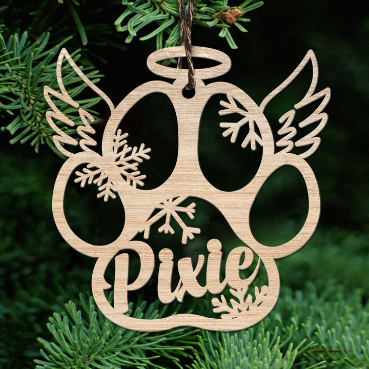 Dog Paw Memorial Wooden Ornament