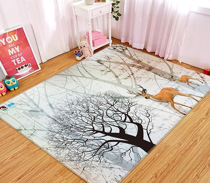 Dead Tree And Brown Deer Area Rug Home Decor