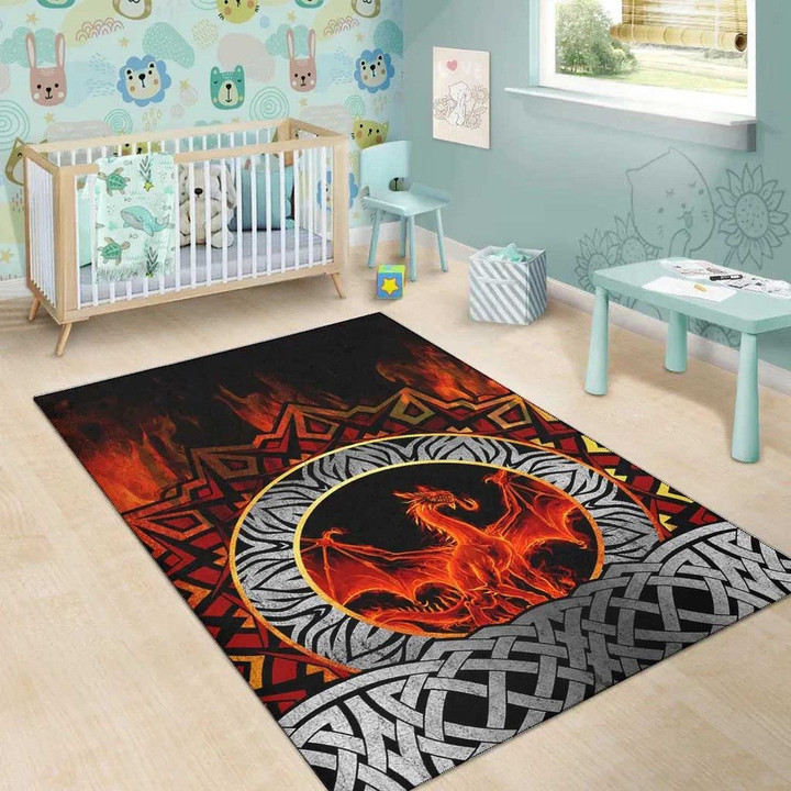 Fire Dragon Pattern Background Area Rug Home Decor